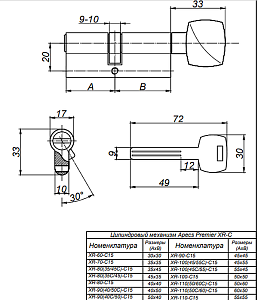 Механизм цилиндровый Premier XR-70-C15-NI #141858